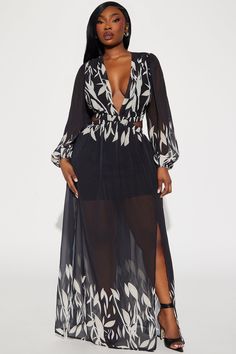 Available In Black/combo. Chiffon Maxi Dress Long Balloon Sleeves Deep V-Neckline Side Cut Outs Back Cut Out Half Lined Stretch Disclaimer Print Placement May Vary Self: 100% Polyester Lining: 100% Polyester Imported | Villa Vacation Chiffon Maxi Dress in Black size Small by Fashion Nova Chic V-neck Chiffon Beach Dress, Bohemian Sheer V-neck Maxi Dress, Chic V-neck Chiffon Dress For Date Night, Black Chiffon Maxi Dress For Beach, Beachwear V-neck Maxi Dress For Date Night, Black Chiffon Beach Dress Maxi Length, Chiffon V-neck Dress For Beach Cover-up, Sheer V-neck Chiffon Dress For Spring, Chic Black Chiffon Beach Dress