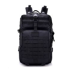 45L Molle Backpack Traving Rucksack - Woosir Large Capacity Black Backpack For Hiking, Black Tactical Outdoor Backpack, Black Tactical Backpack For Outdoor, Tactical Black Outdoor Backpack, Military Style Black Bags For Outdoor Activities, Durable Black Military Bags, Black Nylon Backpack For Camping, Durable Military Black Bags, Black Practical Backpack For Adventure