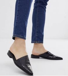 ASOS Crocodile Flat Backless Loafers Slip-on Slide Heels Closed-Toe sz 7 (0047) Backless Loafers, Womens Winter Fashion Outfits, Birkenstock Florida, Footwear Design Women, Womens Fashion For Work, Clogs Shoes, Spring Shoes, Ballet Flat Shoes, Ladies Tops Fashion