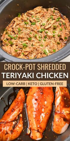 crock pot shredded teriyaki chicken in the slow cooker