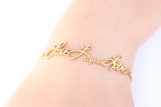 "Delicate and dainty, this handwriting bracelet is great for daily wear. Send these as gifts to your loved ones, or customize one for yourself. This bracelet is personalized with the actual handwriting/ signature you provide us. ► DETAILS * All materials are: Sterling silver, gold plated, rose plated * Thickness: 1.3mm ► ORDER * Please send us a high resolution photo or scan of the handwriting via Etsy Conversation (click \"Attach Image\" button to attach your photo). Or email it to annmariajewe Customized Meaningful Name Bracelet As Gift, Customized Meaningful Name Bracelet For Gift, Meaningful Customized Name Bracelet As Gift, Customizable Name Bracelet For Meaningful Gift, Elegant Custom Text Jewelry As A Gift, Elegant Custom Text Jewelry As Gift, Customizable Meaningful Name Bracelet For Gift, Elegant Custom Text Jewelry For Gifts, Customizable Inspirational Name Bracelet As A Gift