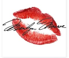 a red lipstick kiss with the words beauty lounge on it's lip and handwritten signature