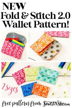 the new fold & stitch wallet pattern is available in two sizes and includes several different patterns