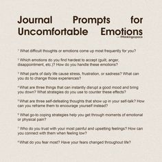 a piece of paper with the words journal prompts for uncomfortableable emotions on it