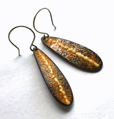 Autumn Teardrop Orange and Yellow Enamel Earrings - Rustic Copper Metal Artisan Jewelry on Handmade Orange Teardrop Earrings As Gift, Handmade Orange Teardrop Jewelry, Handmade Teardrop Orange Jewelry, Handmade Orange Teardrop Earrings For Gift, Handmade Orange Teardrop Earrings, Handmade Orange Drop Jewelry, Rust Teardrop Handmade Jewelry, Artistic Yellow Teardrop Jewelry, Handmade Orange Long Drop Earrings