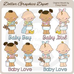 baby girl and boy clipart set