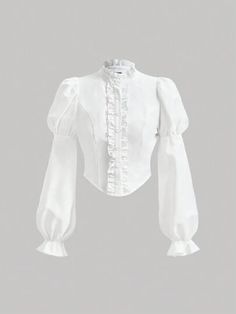 Drama Clothes, Shein Blouse, White Ruffle Shirt, Fancy Attire, Colorblock Shirt, Fancy Shirt, White Ruffle Blouse, Corporate Wear, Half Shirts