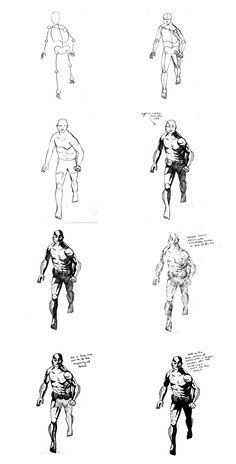 some drawings of different poses and body shapes for the character from teenage mutant, which appears to be drawn in black ink