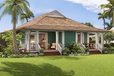 this is an artist's rendering of a tropical house in the middle of palm trees