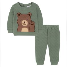 Brand New Koala Baby Sizes Available 3-6 Months And 12 Months Green Sweatshirt With With Bear Face On Front Green Matching Sweatpants Super Cute Print And Pattern On And Nice Cotton *Check Out My Closet For More Adorable Listings *Bundle To Save Happy Shopping Cute Crew Neck Playwear Sets, Crew Neck Cartoon Print Set For Playtime, Crew Neck Cartoon Print Playtime Set, Cartoon Print Playtime Set With Crew Neck, Waving Bear, Pink Sweatsuit