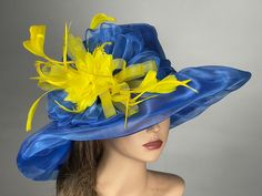 "Vogue hats are perfect for horse racing events, church, the Kentucky derby, weddings, garden tea parties and charity events. There is a tie on the inside of the hat that helps adjust the size from large to small. 100% Brand new, hand made and high quality. One size hat (20\"-22\") Thank you very much for shopping  at my shop. Have a great day." Best Dressed Award, Church Suits And Hats, Hat Tea Party, Tee Party, Blue Organza, Hat Wedding, Church Hat, Organza Wedding, Church Suits