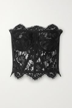 Black Grosgrain-trimmed lace bustier top | DOLCE & GABBANA | NET-A-PORTER Elegant Sleeveless Bodice With Lace Trim, Elegant Sleeveless Corset With Lace Closure, Elegant Underwire Corset With Lace Trim, Strapless Tops With Lace Trim For Party, Lace Corset With Lace Trim Sleeveless, Lace Trim Sleeveless Corset, Elegant Lace Tops With Lace Closure, Sleeveless Lace Corset With Lace Top, Strapless Fitted Lace Top