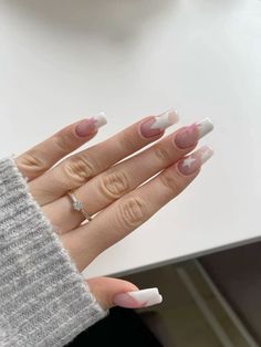 #nailinspo #frenchtipnails Pink And White Star Nails, Pink Nails With Stars, White Frenchies, Gel Nails Diy, Soft Nails