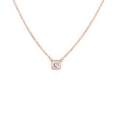 4mm asscher cut diamond set in a 14-karat gold bezel on a 16" link chain. Asscher Diamond, Asscher Cut Diamond, Asscher Cut, Station Necklace, Diamond Set, Link Chain, Diamond Necklace, Diamond Cuts, Gold Necklace