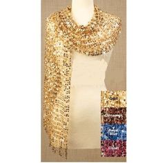 DELUXE SEQUINED SCARF   This deluxe light weight scarf is 64" long x 22" wide.  A flirty, fabulous confection in airy, cotton mesh shines with sequins and dazzles with tassels.  Toss it on to finish off a look for daytime or night.  Hand wash. *GOLD *CINNAMON BROWN *ROYAL BLUE *CLARET RED   Absolutely adorable.  SEE:  PURPLE, PINK, TURQUOISE BLUE, IRIDESCENT PEARL, GREEN, RED, AND BLACK SEQUINED SCARF ON OTHER AUCTIONS. ALL ITEMS ARE NEW & INSPECTED BEFORE SHIPPED! I ship immediately.   See my 10,000+ positive feedbacks and bid with confidence.    New ebayers:  Please email me before bidding to be sure you know how ebay works....  Too many NONPAYERS lately. I try to state when it is last one for you.  Sometimes it will be listed again due to "NONPAYING BUYER",  or I may have found another Light Weight Scarf, Sequin Scarf, Cinnamon Brown, Yellow Scarf, Claret Red, Iridescent Pearl, Large Scarf, Lightweight Scarf, Gold Sequins