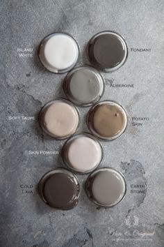 the different shades of paint are shown in this image, including white and grays