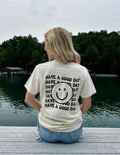 Have A Good Day- Smiley Summer T-Shirt- Comfort Colors Brand Crew Neck T-shirt For Spring Weekend, Graphic Tee With Letter Print For Weekend, Weekend Graphic Tee With Crew Neck, Graphic Tee With Letter Print For The Weekend, Spring Weekend Graphic Print T-shirt, Graphic Print T-shirt For Weekend Spring, Graphic Print T-shirt For Spring Weekend, Crew Neck T-shirt With Screen Print For Day Out, Spring Weekend Crew Neck T-shirt