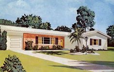 this is an artist's rendering of a house in the florida style with palm trees