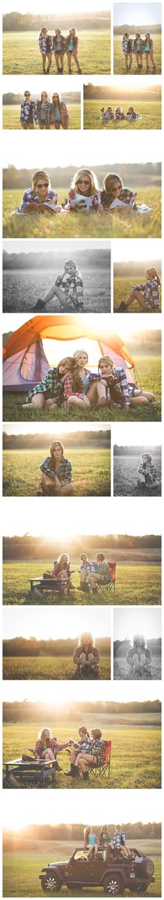 multiple images of cars and trucks in the middle of an open field