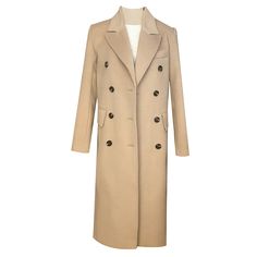 Expertly crafted from a luxurious wool blend, this women's long coat boasts a double-breasted button closure and elegant longline silhouette. Keep warm and stylish in this classic piece that exudes sophistication for any occasion. ●Double-breasted button closure ●Notched lapels ●Front flap pockets ●Lined ●30% wool, 70% polyester ●Machine wash, tumble dry ★★Please advise your Height and Weight and bust, I will make sure you choose the right size. Fitted Beige Double-breasted Pea Coat, Double-breasted Wool Coat With Button Closure, Double-breasted Wool Coat For Office, Double-breasted Wool Coat With Extra Button For Winter, Tailored Double-breasted Wool Coat, Winter Wool Double-breasted Coat, Winter Double-breasted Wool Coat With Hidden Buttons, Double-breasted Wool Coat With Notch Lapel, Double-breasted Long Pea Coat