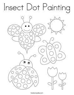 insect dot painting worksheet for kids to color and practice their fine art skills