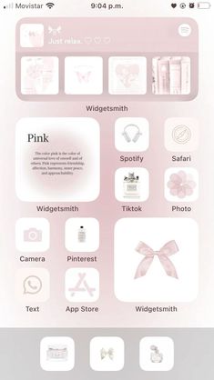 an iphone screen with icons and buttons on the bottom right corner, including pink ribbon