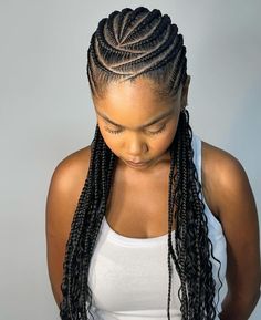 3D Angled Cornrows with Long Braids New Cornrow Hairstyles, Corn Roll All Back Styles, Up Cornrow Hairstyles, Cornrows With Natural Hair Only, All Back Cornrows Hairstyles, Natural Hair Cornrows, Corn Row Braids, Two Cornrow Braids, Braided Hairstyles For Women