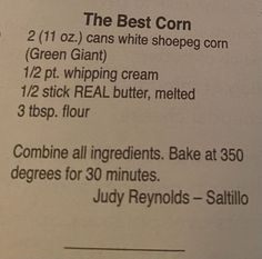 a recipe for the best corn with ingredients list on it and instructions to make it