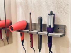 Diy Hair Dryer Storage, Storing Hair Tools, Hair Dryer Storage Ideas, Hairdryer Storage Ideas, Blow Dryer Storage, Hair Organizer, Tool Organization Diy, Flat Iron Holder, Hair Product Organization