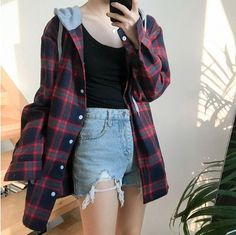 cd0dce8fca267bf1fb86cf43e18d5598desc43954665ri Plaid Hoodie Outfit, Dark Edgy Fashion, 90’s Outfits, Edgy Fashion Outfits, Plaid Hoodie, Flannel Outfits, Skater Girl Outfits, Skater Girl, Hoodies For Women