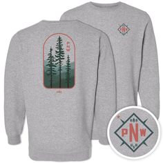 Description: Introducing the Pacific Northwest Midweight Fleece Crewneck - the perfect sweatshirt for your next adventure in the great outdoors. Made with soft and warm fleece material, this classic crewneck will keep you comfortable no matter where your travels take you. The front of the sweatshirt features a unique design of the acronym "PNW" with a compass, while the back boasts a depiction of a foggy Pacific Northwest forest. Whether you're hiking through the mountains or simply exploring th Pacific Northwest Forest, The Pacific Northwest, Great Outdoors, The Pacific, Pacific Northwest, North West, Lifestyle Brands, The Great Outdoors, Compass