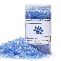 blue crushed glass for decoration in a jar