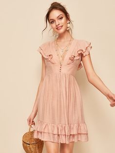 Summer is the time to go for vacations. Revamp your vacation wardrobe with this Tie Back Layered Ruffle Trim Plunge Neck Dress from Shein. You can use Shein coupon code 'Sayantiq2' to get 10% off. Valid till 30 June 2019. After 30th June 2019 use code 'Sayantiq3' to get 10% off. Discount valid on purchases of Rs. 2000 and above. Plunge Neck Dress, Plunging Neck Dress, Frock Fashion, Deep V Neck Dress, Plunge Dress, Dress Zipper, Orange Dress, Tie Dress