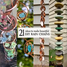 the collage shows different types of items that are being used to make beautiful diy rain chains