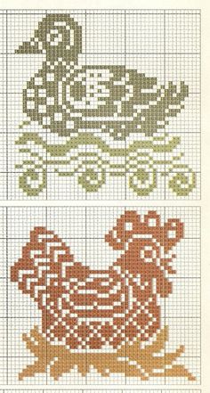 the cross stitch pattern shows an image of a rooster and a bird