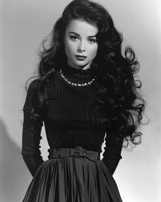 Gincyville (@gincyville) • Instagram photos and videos 50s Hairstyles For Long Hair 1950s, Classic Hollywood Hair, Femme Fatale Hair, Long Black Hair With Bangs, Haircut Black Hair, Vintage Glamour Aesthetic, Hollywood Hairstyles, Vintage Hairstyles For Long Hair, Wedding Hair Bangs