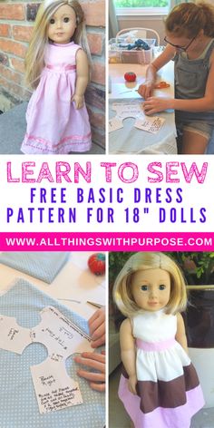 the instructions to sew doll clothes for american girl dolls are shown in this collage