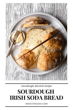 sourdough irish soda bread on a white plate