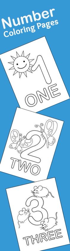 the numbers coloring pages for children to color and print are shown in three different colors