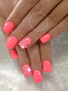 Simple but very cute Coral Nails With Design, Unghie Nail Art, Coral Nails, Cute Simple Nails, Really Cute Nails, Get Nails, Pink Nail