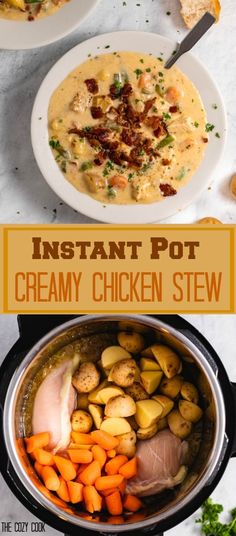 the instant pot creamy chicken stew is ready to be eaten