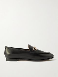 Gucci's iconic 'Jordaan' loafers will work with just about anything in your wardrobe. Crafted from impeccably smooth leather, this pair has a gold horsebit embellishment, a slight heel for lift and sleek almond toe. Wear them to the office with a shirt and culottes, or with a sweater on the weekend. Loafers Women Outfit, Versace Loafers, Gucci Jordaan, Horsebit Loafers, Loafers Women, Women Outfit, Gucci Shoes, Ski Wear, Summer Hats