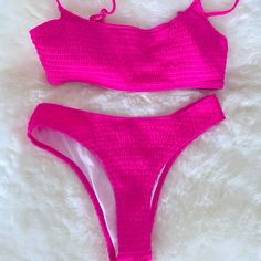 New Without Tags. Never Worn. Pink Ruched Swimwear For Sunbathing, Pink Ruched Swimwear For Summer, Pink Ruched Summer Swimwear, Pink Ruched Casual Swimwear, High Cut, Womens Swim, Bathing Suits, Hot Pink, Swimming