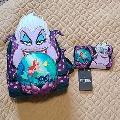 Loungefly Disney Villian Ursula From The Little Mermaid Crystal Ball Features Ariel And Flounder Straps Features Her Beloved Flotsam And Jetsam Removed From Original Packaging For Photos (Please Review Photos As They Are Part Of The Description) Smoke-Free Home Friendly Home Themed Purple Travel Bags, Disney Ursula, Jessie And Buzz, Lilo And Stitch Ohana, Ariel And Flounder, Pokemon Charmander, Flotsam And Jetsam, Minnie Mouse Halloween, Mini Backpack Purse