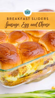 an egg and cheese breakfast slider in a casserole dish