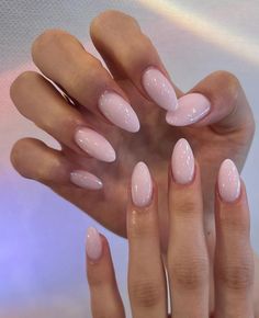 Pearly Pink Almond Nails, Simple Soft Pink Nails, Dip Nails Natural Color, Light Colored Almond Nails, Wide Almond Nails, Nail Inspo Ideas Simple, Short Almond Nail Inspiration, Milky Pink Almond Nails Chrome, Almond Nails Pink And White