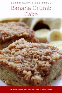 two pieces of banana crumb cake on a plate