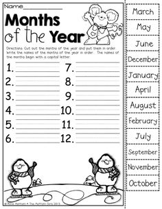 months of the year worksheet with penguins