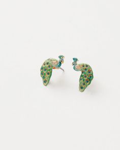 Fable England, Peacock Tail, Enamel Stud Earrings, Peacock Earrings, The Pride, Brass Charms, Enamel Earrings, Enamel Jewelry, Fabric Bag