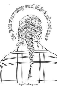 the back of a woman's head with braids in her hair and words above it